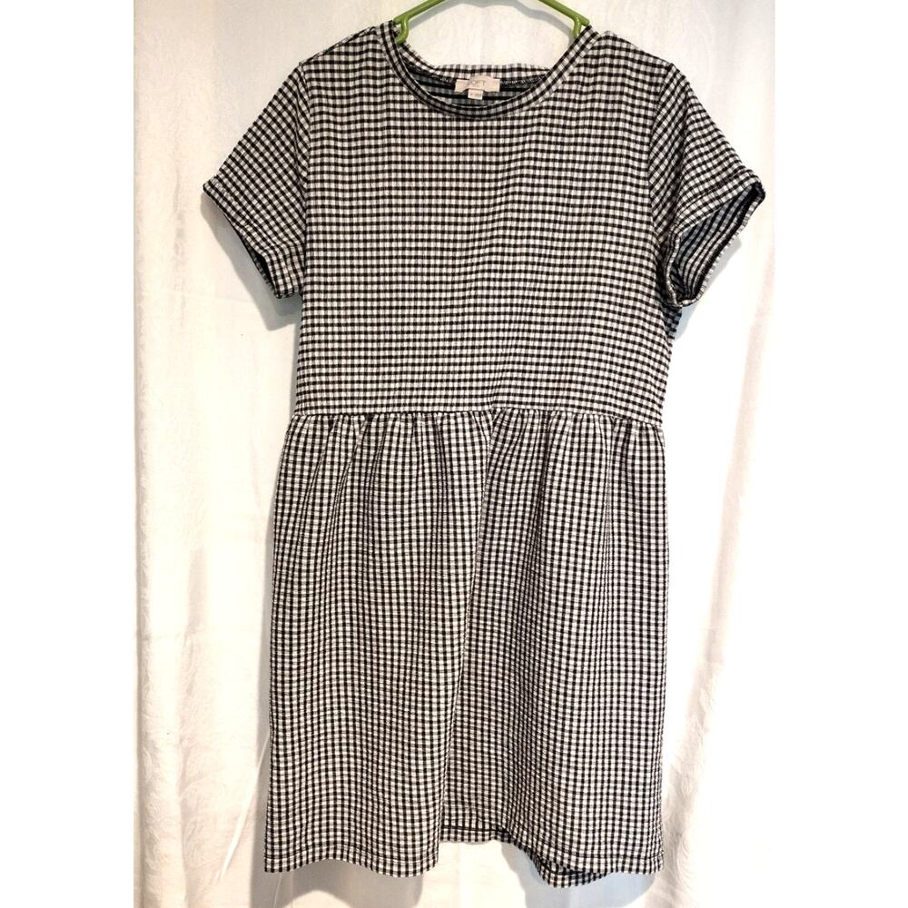 LOFT Medium Black White Gingham Dress Cottagecore Retro-Casual Checkered NWOT